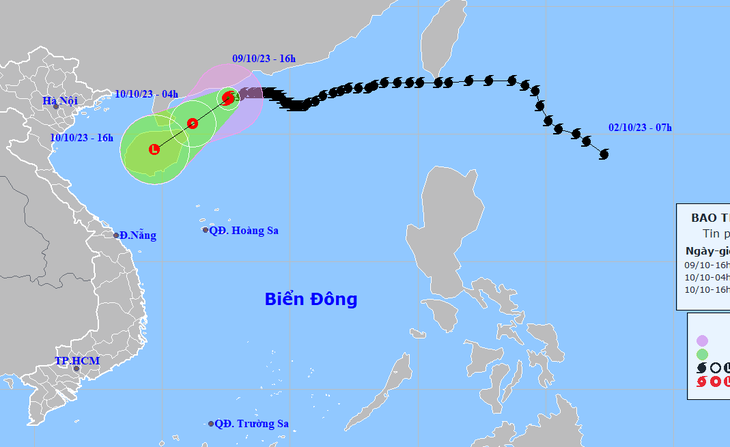 Vị trí và hướng di chuyển bão số 4 - Ảnh: NCHMF