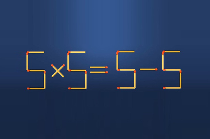 Thử tài IQ: Di chuyển một que diêm để 5x5=5-5 thành phép tính đúng - Ảnh 1. Thử tài IQ: Di chuyển một que diêm để 5x5=5-5 thành phép tính đúng - Ảnh 1.
