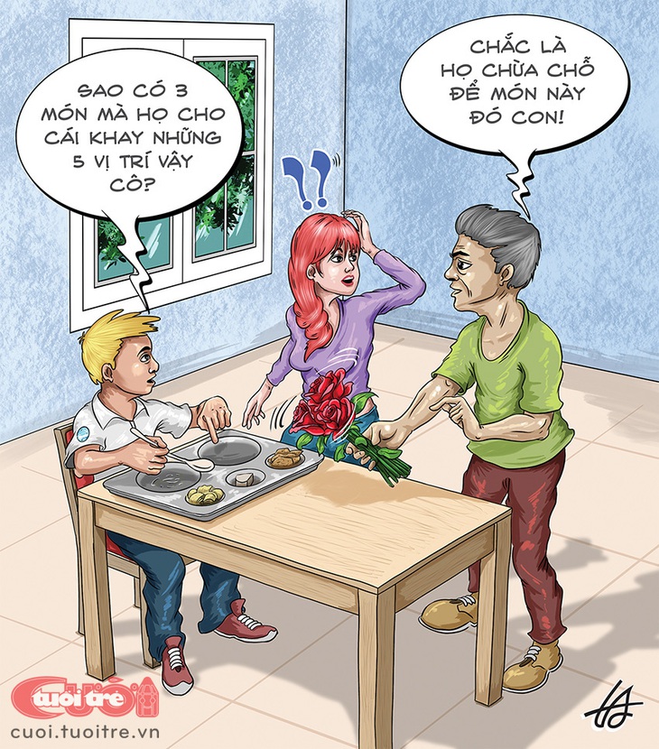 Cấu tạo khay thức ăn tại một trường bán trú - Ảnh 1. Cấu tạo khay thức ăn tại một trường bán trú - Tranh: Nguyễn Tuấn Anh