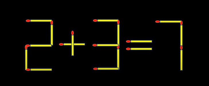 Thử tài IQ: Di chuyển một que diêm để 2+3=7 thành phép tính đúng - Ảnh 1. Thử tài IQ: Di chuyển một que diêm để 2+3=7 thành phép tính đúng - Ảnh 1.