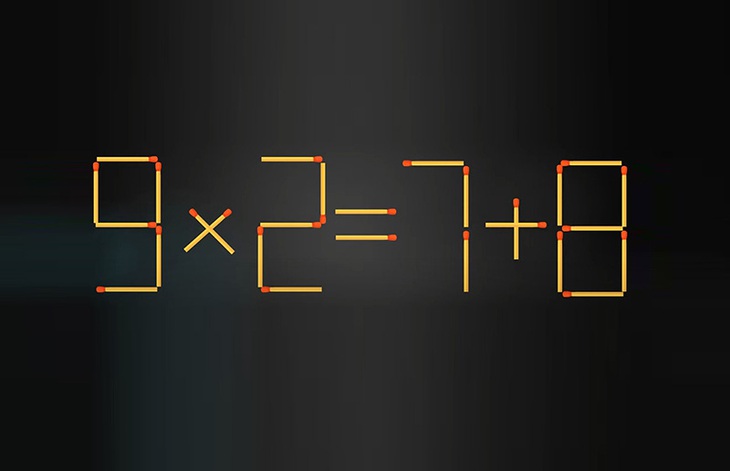 Thử tài IQ: Di chuyển một que diêm để 9x2=7+8 thành phép tính đúng - Ảnh 1. Thử tài IQ: Di chuyển một que diêm để 9x2=7+8 thành phép tính đúng - Ảnh 1.
