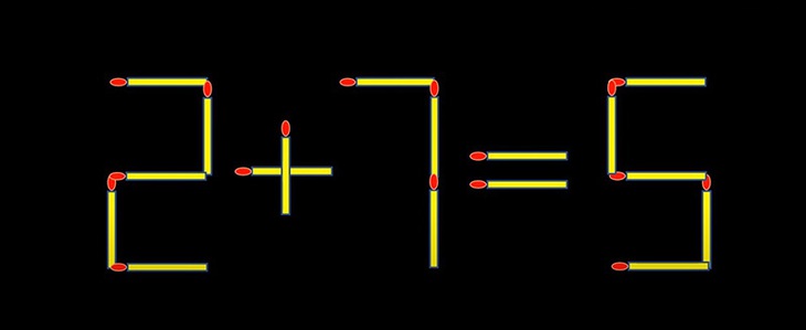 Thử tài IQ: Di chuyển một que diêm để 2+7=5 thành phép tính đúng - Ảnh 1. Thử tài IQ: Di chuyển một que diêm để 2+7=5 thành phép tính đúng - Ảnh 1.