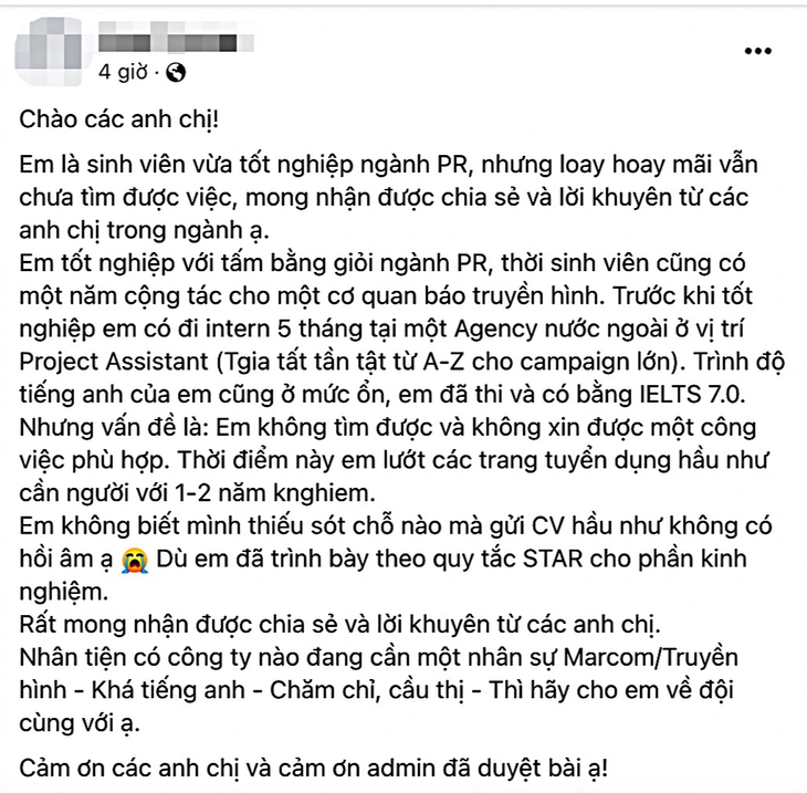 Tâm tư của một cử nhân đang tìm việc làm phù hợp