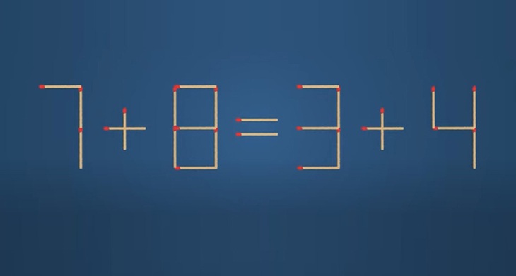 Thử tài IQ: Di chuyển một que diêm để 7+8=3+4 thành phép tính đúng - Ảnh 1. Thử tài IQ: Di chuyển một que diêm để 7+8=3+4 thành phép tính đúng - Ảnh 1.