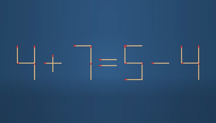 Thử tài IQ: Di chuyển một que diêm để 4+7=5-4 thành phép tính đúng - Ảnh 1. Thử tài IQ: Di chuyển một que diêm để 4+7=5-4 thành phép tính đúng - Ảnh 1.