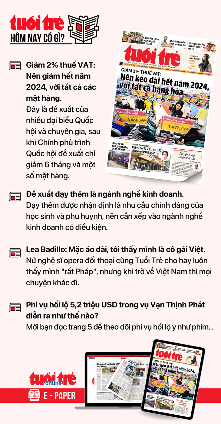 Tin tức chính trên Tuổi Trẻ nhật báo hôm nay 21-11. Để đọc Tuổi Trẻ báo in phiên bản E-paper, mời bạn đăng ký Tuổi Trẻ Sao TẠI ĐÂY