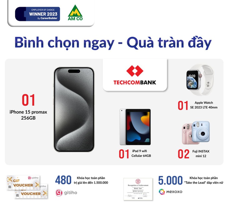 Quà tặng hấp dẫn dành cho đáp viên may mắn tham gia chương trình &quot;Nhà tuyển dụng yêu thích 2023&quot; - Nguồn hình: CareerBuilder