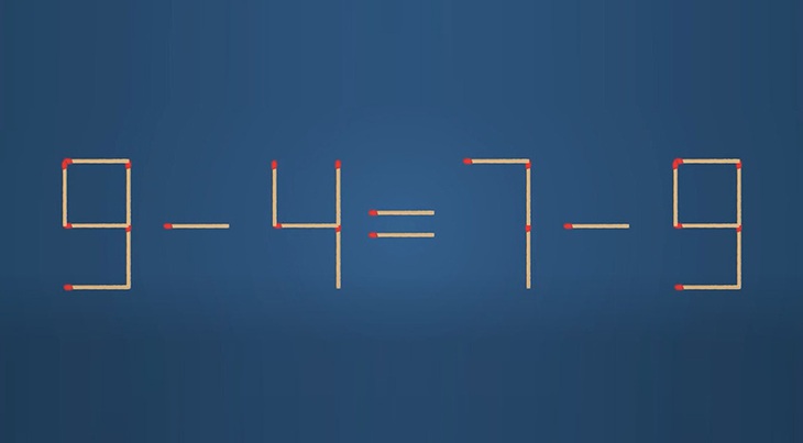 Thử tài IQ: Di chuyển một que diêm để 9-4=7-9 thành phép tính đúng- Ảnh 1. Thử tài IQ: Di chuyển một que diêm để 9-4=7-9 thành phép tính đúng- Ảnh 1.