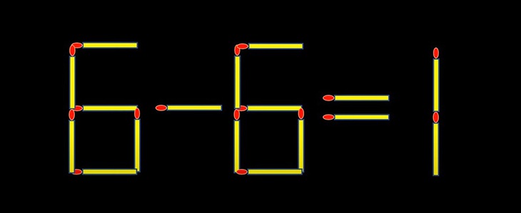 Thử tài IQ: Di chuyển một que diêm để 6-6=1 thành phép tính đúng- Ảnh 1. Thử tài IQ: Di chuyển một que diêm để 6-6=1 thành phép tính đúng- Ảnh 1.
