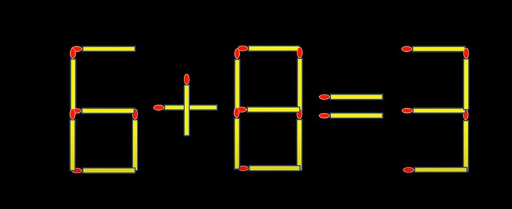 Thử tài IQ: Di chuyển một que diêm để 6+8=3 thành phép tính đúng- Ảnh 1. Thử tài IQ: Di chuyển một que diêm để 6+8=3 thành phép tính đúng- Ảnh 1.