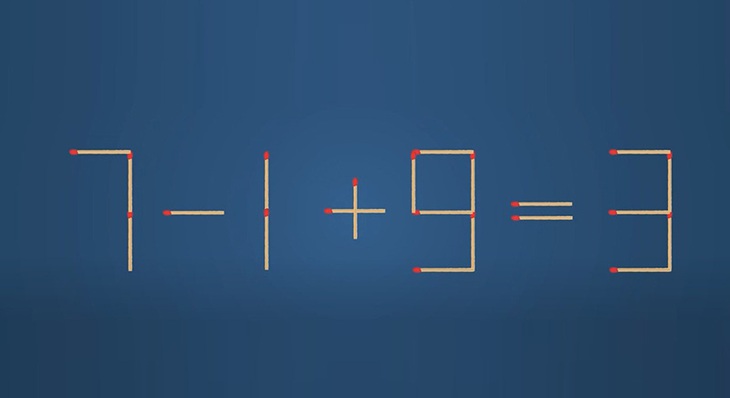 Thử tài IQ: Di chuyển một que diêm để 7-1+9=3 thành phép tính đúng - Ảnh 1. Thử tài IQ: Di chuyển một que diêm để 7-1+9=3 thành phép tính đúng - Ảnh 1.
