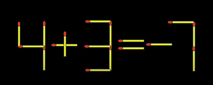 Thử tài IQ: Di chuyển một que diêm để 4+3=-7 thành phép tính đúng- Ảnh 1. Thử tài IQ: Di chuyển một que diêm để 4+3=-7 thành phép tính đúng- Ảnh 1.