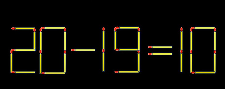 Thử tài IQ: Di chuyển một que diêm để 20-19=10 thành phép tính đúng- Ảnh 1. Thử tài IQ: Di chuyển một que diêm để 20-19=10 thành phép tính đúng- Ảnh 1.