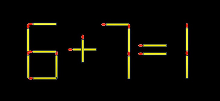 Thử tài IQ: Di chuyển một que diêm để 6+7=1 thành phép tính đúng- Ảnh 1. Thử tài IQ: Di chuyển một que diêm để 6+7=1 thành phép tính đúng- Ảnh 1.