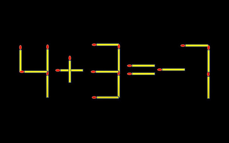 Thử tài IQ: Di chuyển một que diêm để 4+3=-7 thành phép tính đúng