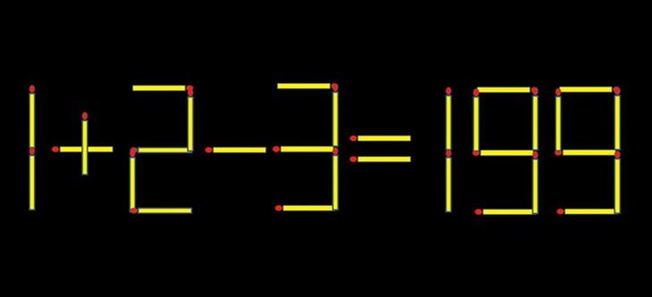 Thử tài IQ: Di chuyển một que diêm để 1+2-3=199 thành phép tính đúng- Ảnh 1.