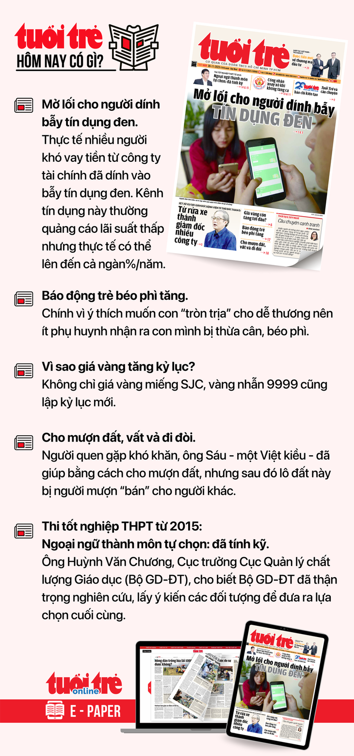 Tin tức chính trên Tuổi Trẻ nhật báo hôm nay 30-11. Để đọc Tuổi Trẻ báo in phiên bản E-paper, mời bạn đăng ký Tuổi Trẻ Sao TẠI ĐÂY