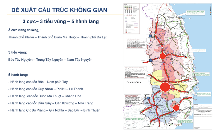 Đề xuất cấu trúc không gian 3 cực - 3 tiểu vùng - 5 hành lang - Ảnh: ĐÌNH CƯƠNG