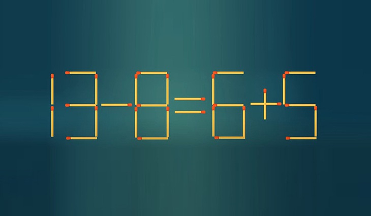 Thử tài IQ: Di chuyển một que diêm để 13-8=6+5 thành phép tính đúng - Ảnh 1. Thử tài IQ: Di chuyển một que diêm để 13-8=6+5 thành phép tính đúng - Ảnh 1.