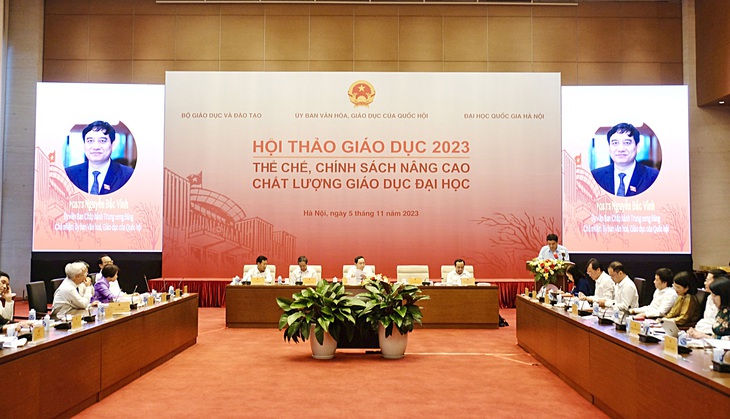 Hội thảo giáo dục 2023 “Thể chế, chính sách nâng cao chất lượng giáo dục đại học” diễn ra vào chiều 5-11 - Ảnh: NGUYÊN BẢO