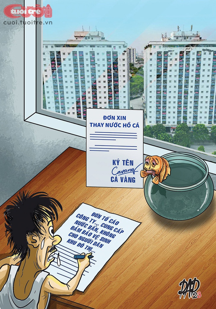 Cá vàng viết đơn xin được thay nước - Tranh: DAD 