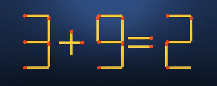 Thử tài IQ: Di chuyển một que diêm để 3+9=2 thành phép tính đúng - Ảnh 1. Thử tài IQ: Di chuyển một que diêm để 3+9=2 thành phép tính đúng - Ảnh 1.