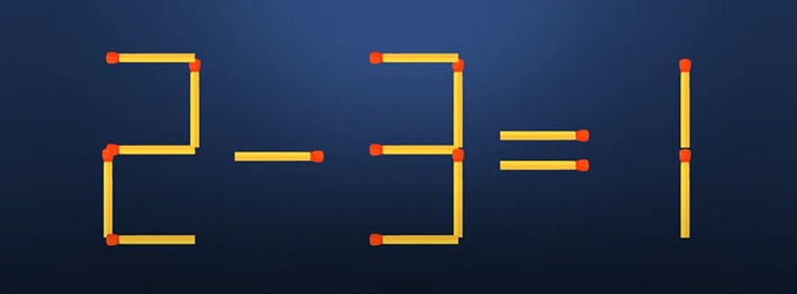 Thử tài IQ: Di chuyển một que diêm để 2-3=1 thành phép tính đúng - Ảnh 1. Thử tài IQ: Di chuyển một que diêm để 2-3=1 thành phép tính đúng - Ảnh 1.