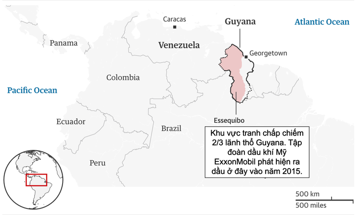 Sơ đồ Essequibo, nơi Venezuela và Guyana đang tranh chấp - Ảnh: GUARDIAN - Việt hóa: MINH KHÔI