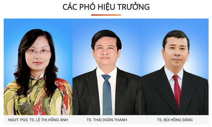 Trường đại học Công Thương TP.HCM hiện nay chưa có nhân sự hiệu trưởng. Ban giám hiệu nhà trường gồm 3 phó hiệu trưởng - Ảnh website trường