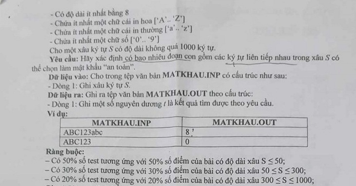 Phần ví dụ của câu 3 trong đề thi có sai sót vì số 6 được viết thành số 8 - Ảnh: Q.NAM