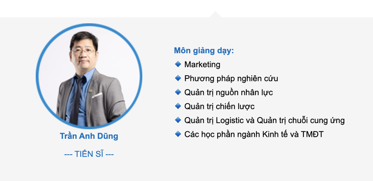 Thông tin giới thiệu ông Trần Anh Dũng với học vị tiến sĩ trên website Trường đại học Văn Hiến - Ảnh chụp màn hình