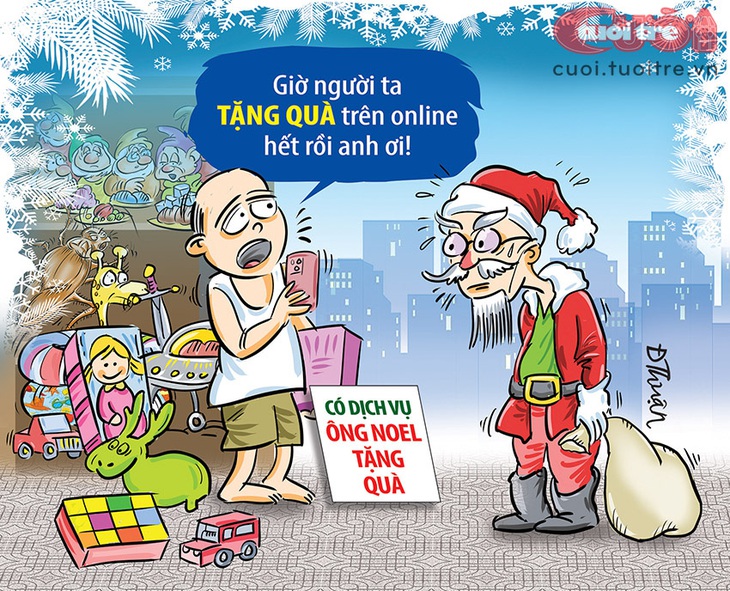 Ông già Noel thất nghiệp - Tranh biếm họa cửa Đức Thuận 