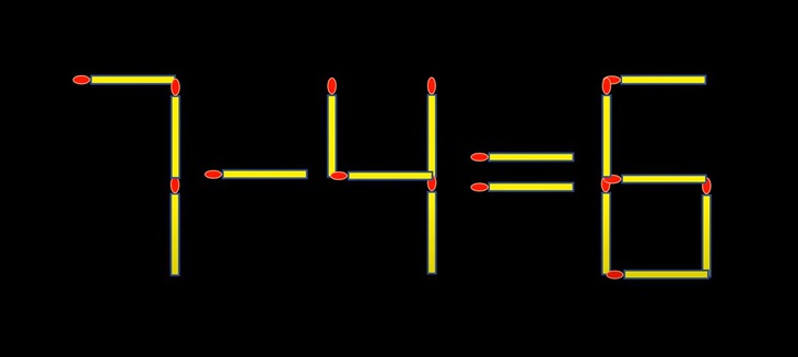 Thử tài IQ: Di chuyển hai que diêm để 7-4=6 thành phép tính đúng- Ảnh 1.