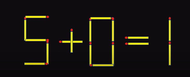 Thử tài IQ: Di chuyển hai que diêm để 5+0=1 thành phép tính đúng- Ảnh 1.