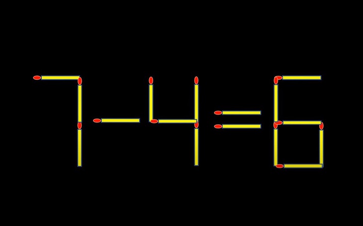 Thử tài IQ: Di chuyển hai que diêm để 7-4=6 thành phép tính đúng