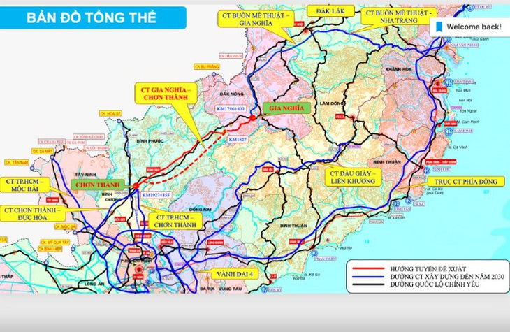 Sơ đồ hướng tuyến cao tốc Gia Nghĩa - Chơn Thành - Ảnh: B.A.