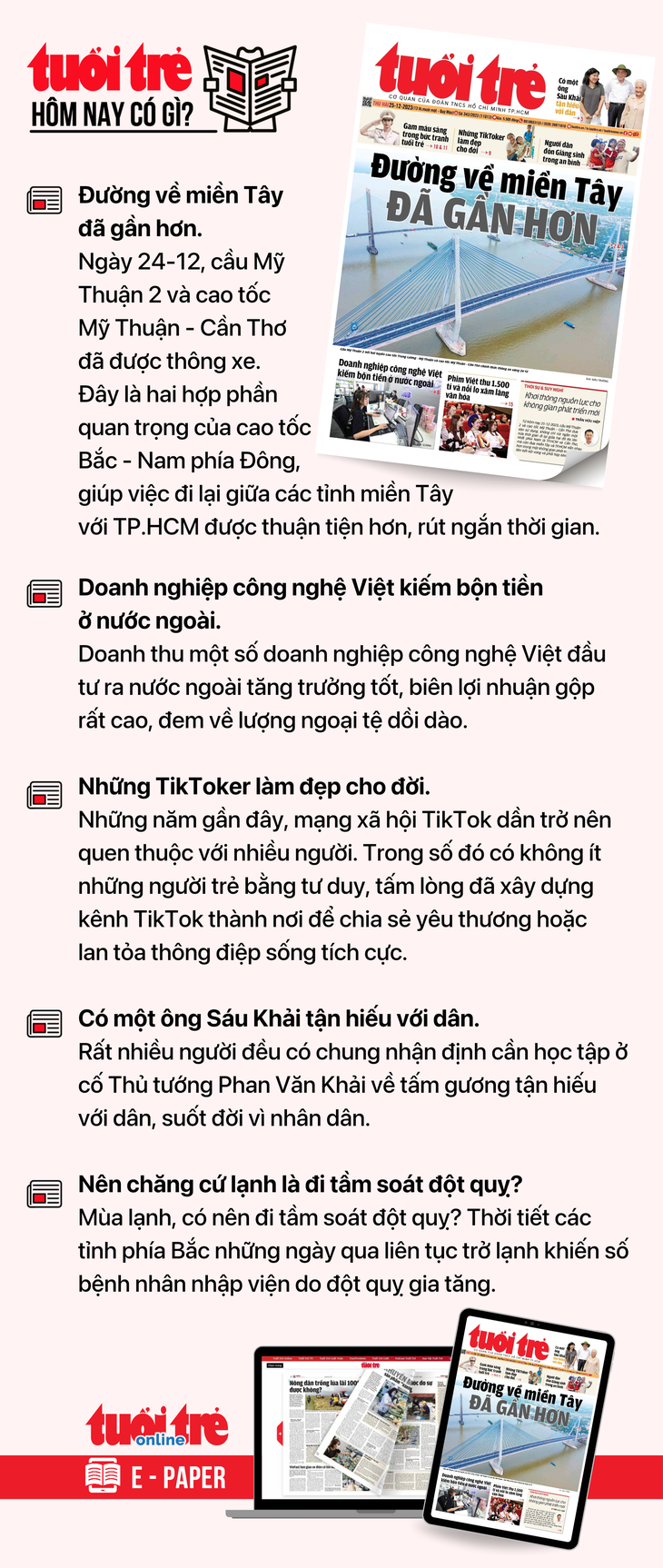 Tin tức chính trên Tuổi Trẻ nhật báo hôm nay 25-12. Để đọc Tuổi Trẻ báo in phiên bản E-paper, mời bạn đăng ký Tuổi Trẻ Sao TẠI ĐÂY