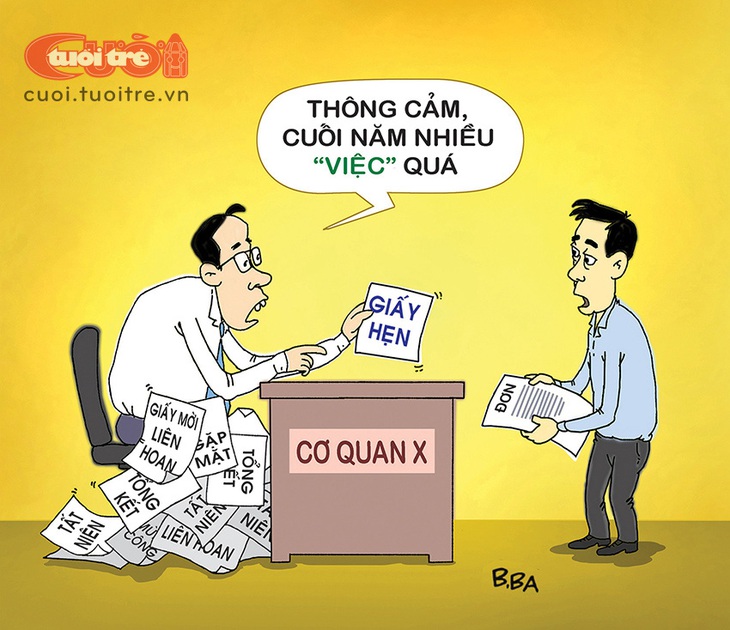 Cuối năm công việc ngập đầu - Tranh biếm họa của B.Ba 