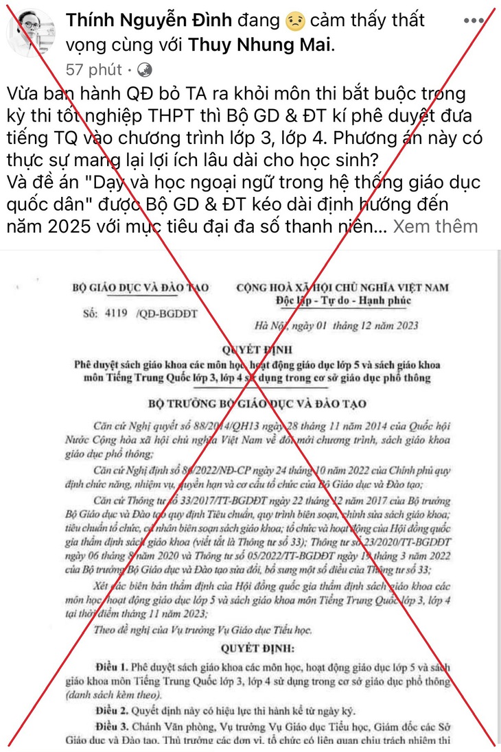 Xuyên tạc quyết định phê duyệt sách giáo khoa có môn tiếng Trung- Ảnh 3.