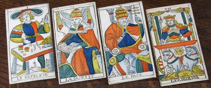 Những lá bài của bộ Tarot de Marseille bản in khắc gỗ phát hành vào năm 1751. Tư liệu của Bill Wolf