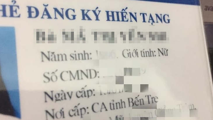 Người đăng ký hiến mô, tạng sẽ được cấp thẻ như trên - Ảnh: Bạn đọc cung cấp