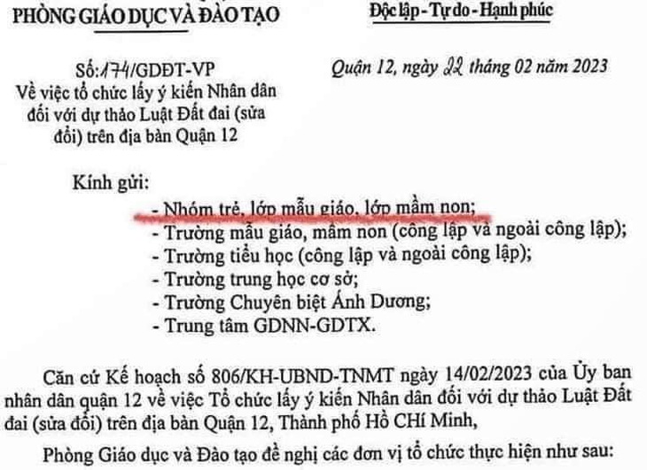 Lấy ý kiến trẻ mầm non về dự thảo Luật đất đai: Phòng giáo dục quận 12 nói gì? - Ảnh 1.