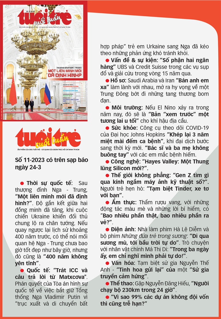 Tuổi Trẻ Cuối Tuần số 11-2023: &quot;Thượng đỉnh Nga - Trung: Một liên minh mới đã định hình?&quot; - Ảnh 2.