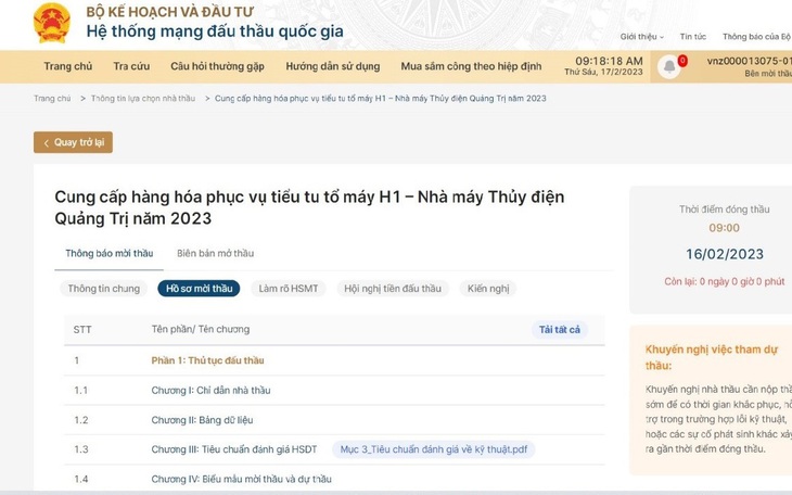 Công ty Thủy điện Quảng Trị: 27 gói thầu được đấu thầu qua mạng