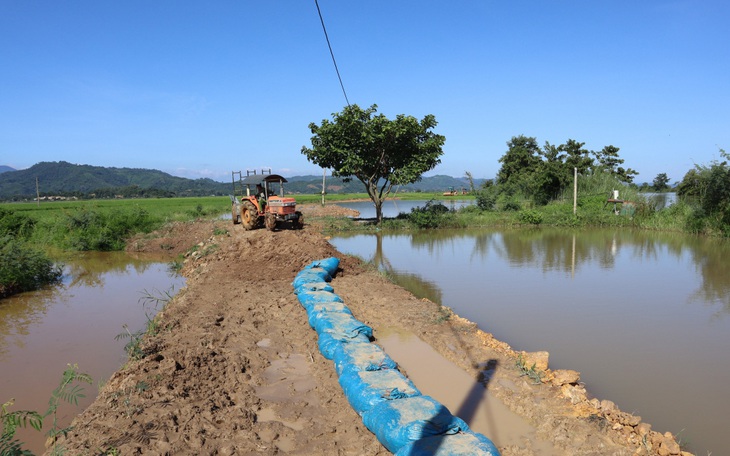 Thiếu đất đắp, đê bao ngăn lũ chậm tiến độ