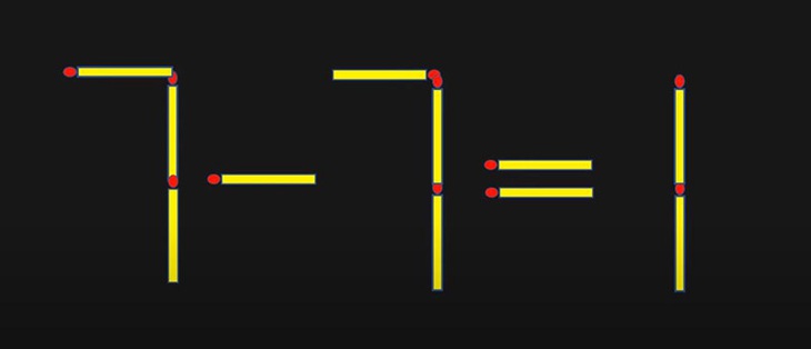 Di chuyển 1 que diêm để 7-7=1 thành phép tính đúng - Ảnh 1.