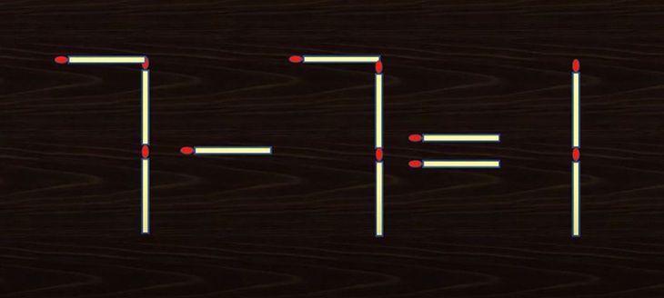 Di chuyển 2 que diêm để phép tính 7-7=1 thành đúng - Ảnh 1. Di chuyển 2 que diêm để phép tính 7-7=1 thành đúng - Ảnh 1.