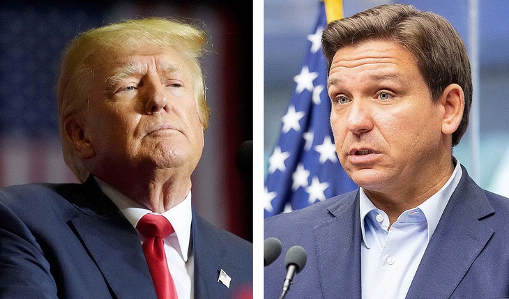 Cựu tổng thống Mỹ Donald Trump (trái) và Thống đốc Florida Ron DeSantis - Ảnh: CNN/AP