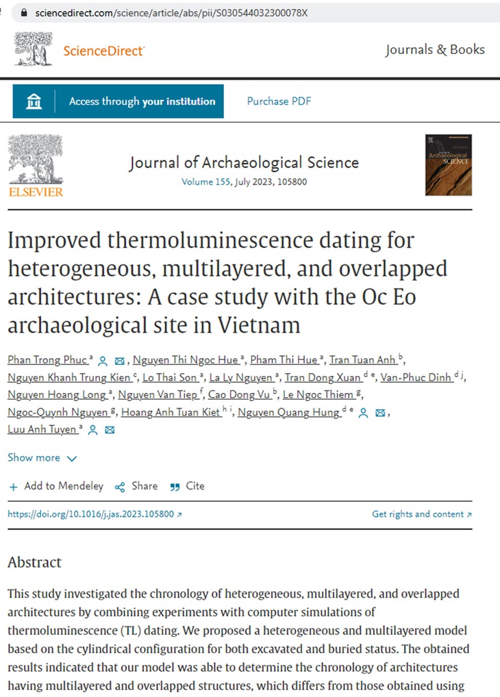 Công bố Khoa học trên tạp chí Journal of Archaeological Science