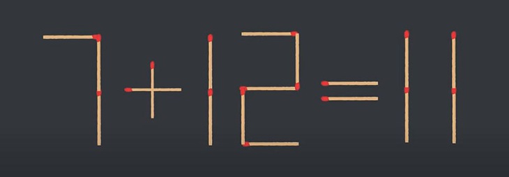 Thử tài IQ: Di chuyển một que diêm để 7+12=11 thành phép tính đúng - Ảnh 1. Thử tài IQ: Di chuyển một que diêm để 7+12=11 thành phép tính đúng - Ảnh 1.